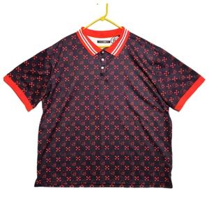Fashion Nova Men Skull Polo Shirt Mens XXXL Black Red All Over Print FN2535RCBPL
